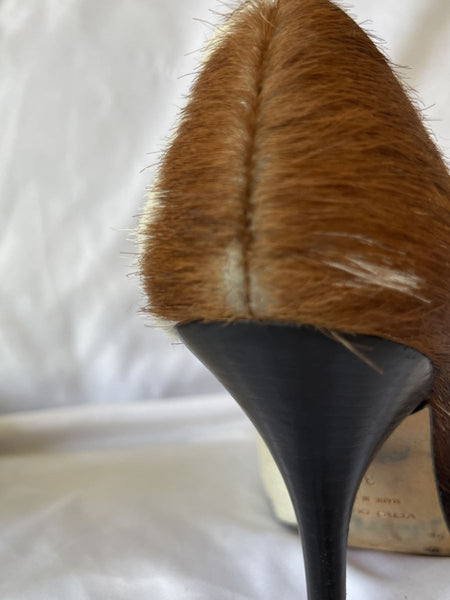 Barney's Size 5.5 Brown and White Calfhair Pumps