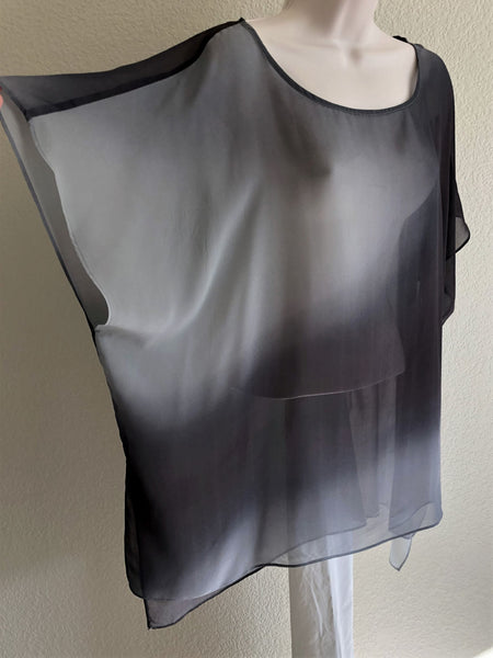 Eileen Fisher MEDIUM Gray Sheer Silk Tunic Top
