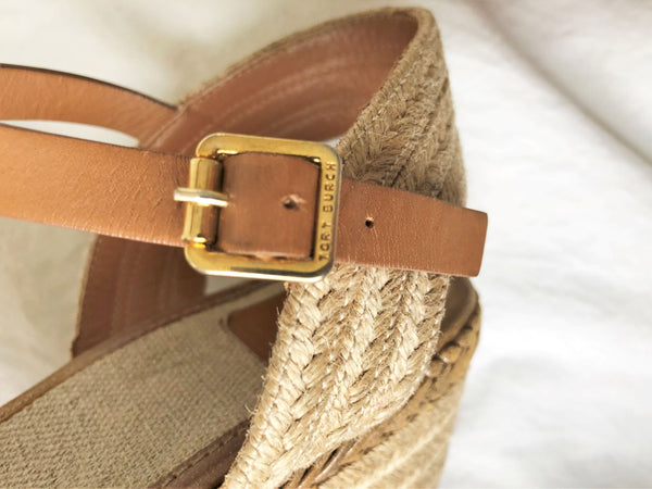 Tory Burch Size 8.5 Tan Woven Wedge Sandals