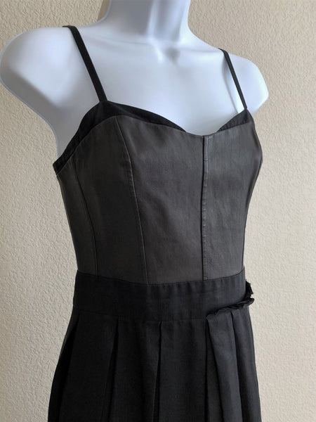 Rag & Bone Size 6 Black Leather Top Pleated Dress