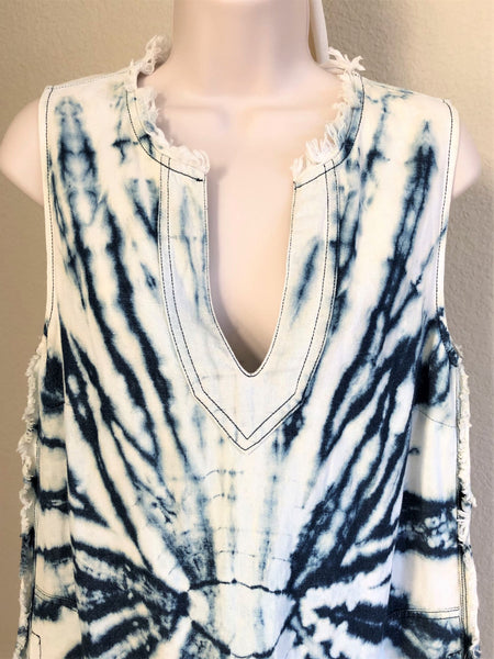 Raquel Allegra Size Large Blue Tie Dye Dress