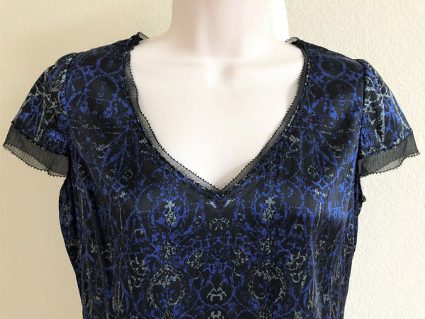 Elie Tahari MEDIUM Blue and Black Silk Top