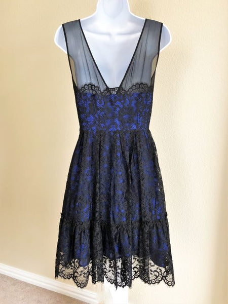 Moulinette Soeurs Anthropologie Size 6 Blue Silk Lace Dress Blue / 6 Moulinette Soeurs Anthropologie Size 6 Blue Silk Lace Dress Blue / 6