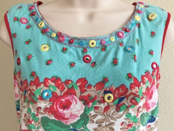 Blumarine SMALL Vintage Blue and Red Floral Top