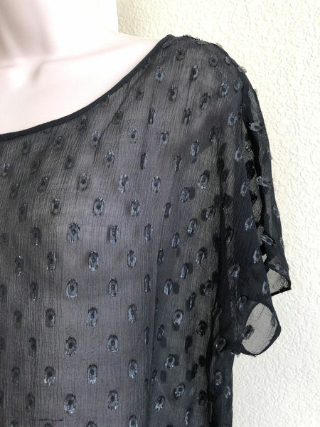 Ella Moss Anthropologie MEDIUM Black Silk Dots Top