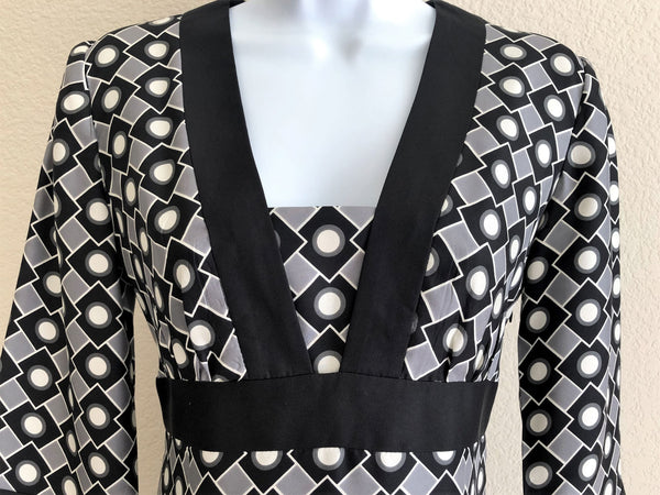 Milly Size 2 Black and White Silk Geometric Dress