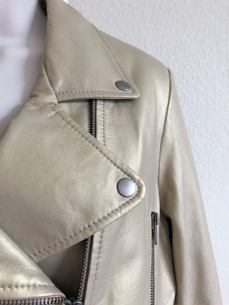 Identify Size 10 Gold Leather Moto Jacket