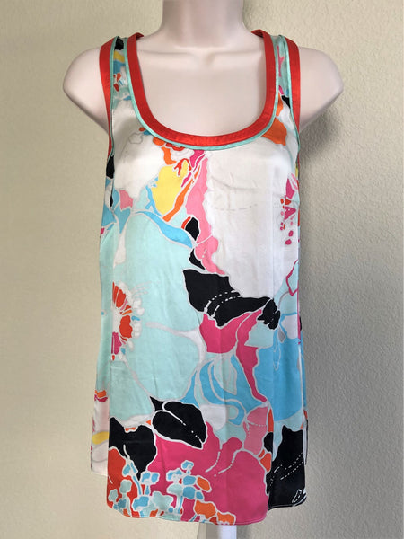 WORTH Size 8 Coral Aqua Silk Tank