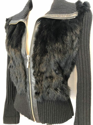 Oscar Piel SMALL Black Knit and Fur Jacket
