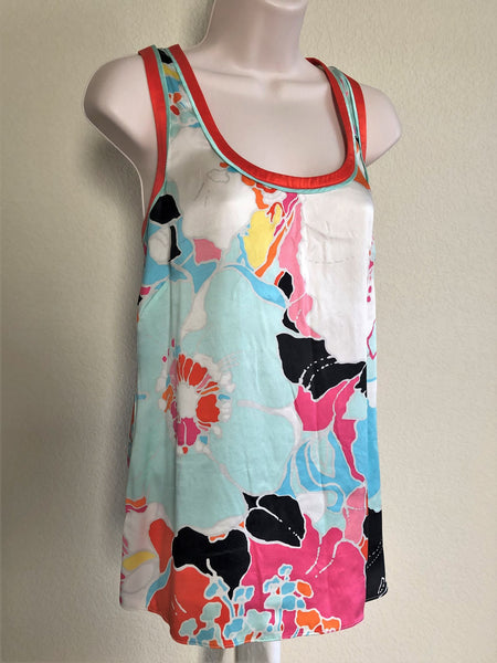 WORTH Size 8 Coral Aqua Silk Tank