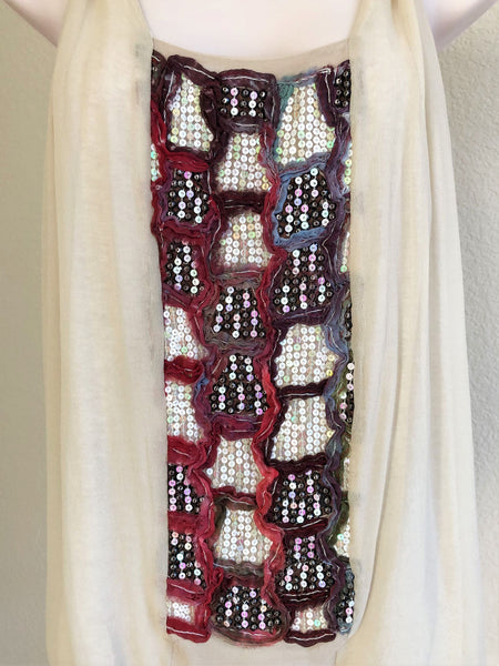 Burning Torch SMALL Crimson Star Beige Silk Sequin Tank