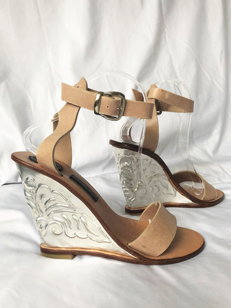 The Tui Collection Size 8 Beige Wedges Silver Heels - CLEARANCE