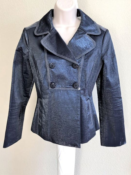 Nanette Lepore Size 10 Navy Patent Pea Coat