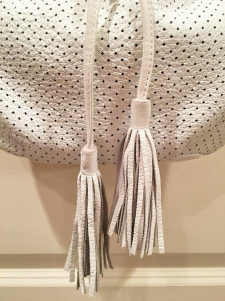 Francesco Biasia White Perforated Hobo Bag