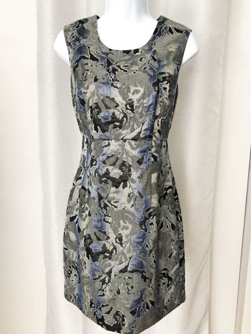 Teri Jon Size 6 Blue and Gray Metallic Dress
