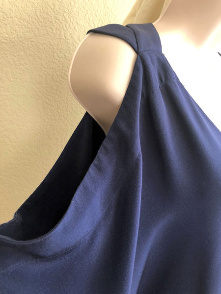 Ramy Brook Size Large Silk Navy Cold Shoulder Top