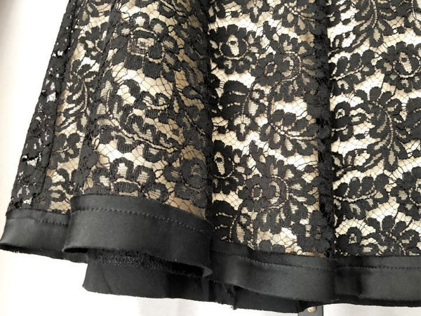 Rebecca Taylor Size 10 Nude Silk Skirt Black Lace Overlay - CLEARANCE