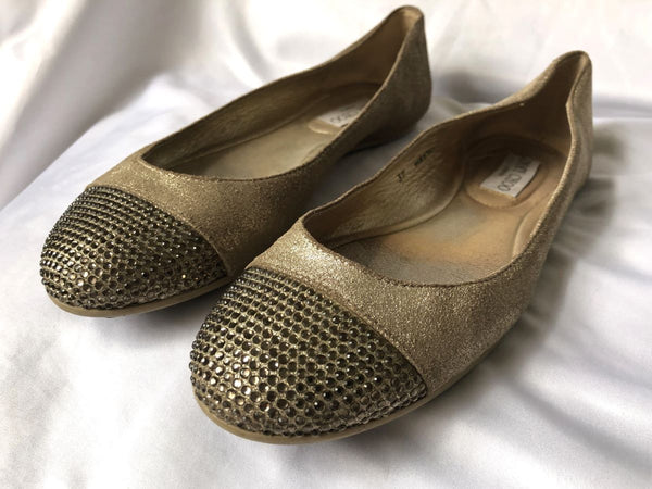 Jimmy Choo Authentic Size 6.5 - 7 Gold Rhinestone Flats