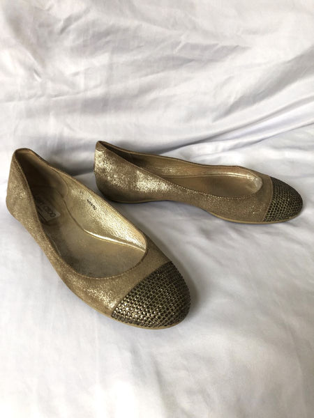 Jimmy Choo Authentic Size 6.5 - 7 Gold Rhinestone Flats