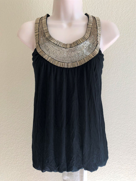 Haute Hippie MEDIUM Black Bead Neck Top