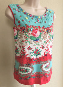 Blumarine SMALL Vintage Blue and Red Floral Top