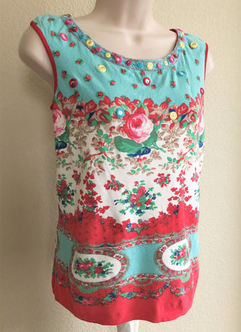 Blumarine SMALL Vintage Blue and Red Floral Top