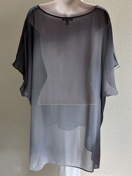 Eileen Fisher MEDIUM Gray Sheer Silk Tunic Top