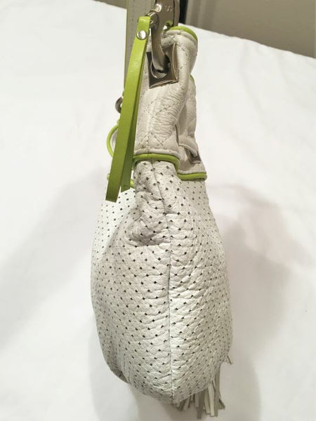 Francesco Biasia White Perforated Hobo Bag