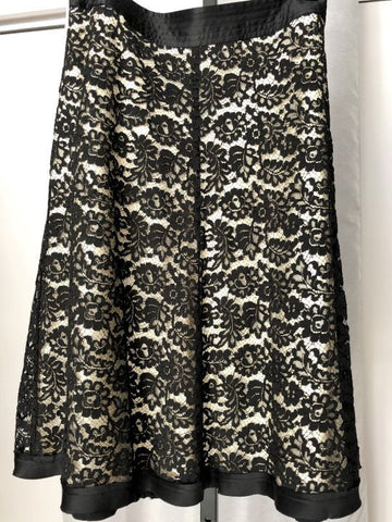 Rebecca Taylor Size 10 Nude Silk Skirt Black Lace Overlay