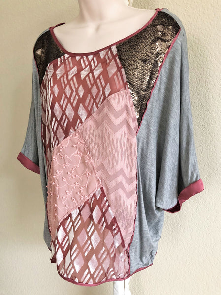 Tiny Anthropologie LARGE Gray and Mauve Top
