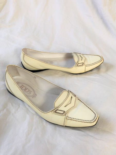 TOD'S Size 5 Ivory Patent Leather Loafers