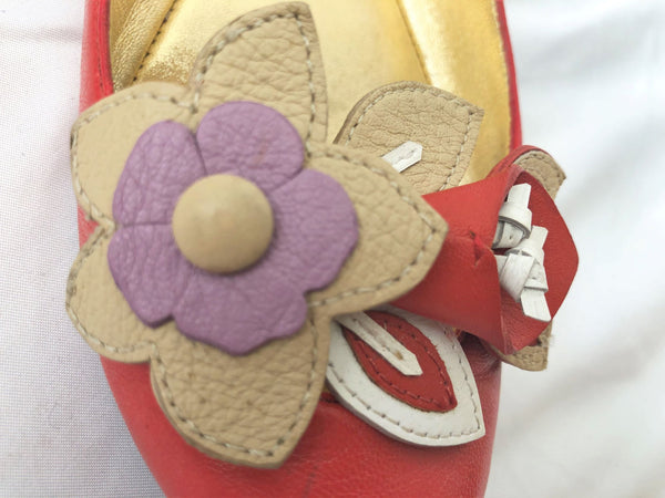 COACH Size 6 Chrisann Red Leather Floral Flats