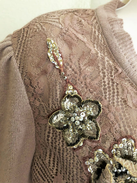 Blumarine SMALL Tan Beaded Cashmere Cardigan