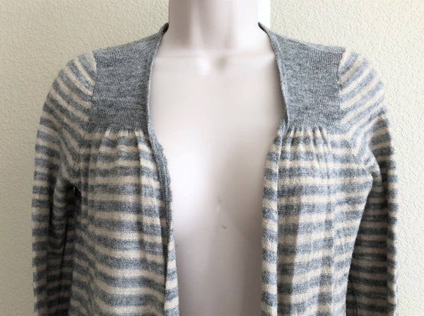 Rebecca Taylor MEDIUM Gray Stripe Wool Blend Cardigan