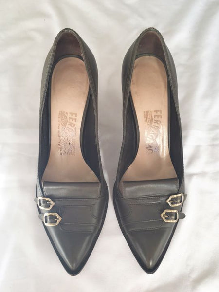 Salvatore Ferragamo Authentic Size 6 Olive Pumps - CLEARANCE
