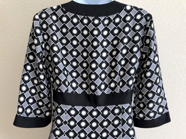 Milly Size 2 Black and White Silk Geometric Dress