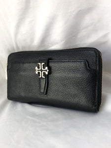 Tory Burch Black Leather Zip Around Wallet