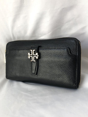 Tory Burch Black Leather Zip Around Wallet