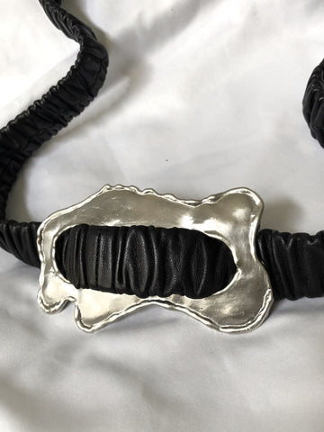 Henri Bendel Large Black Leather Belt Silver Buckle