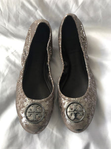 Tory Burch Heidi Size 9.5 Metallic Leather Flats