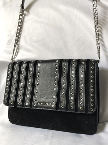 Michael Kors Black Suede Brooklyn Grommet Cross Body