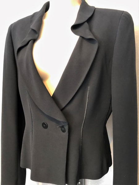 Armani Collezioni Size 6 Black Silk Blazer