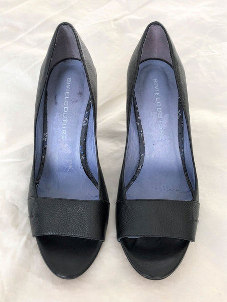 Biviel Couture Anthropologie Size 8 Sabana Black Leather Wedges