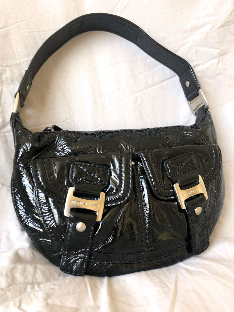 black patent leather purse