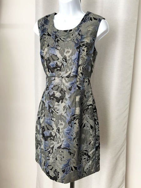 Teri Jon Size 6 Blue and Gray Metallic Dress