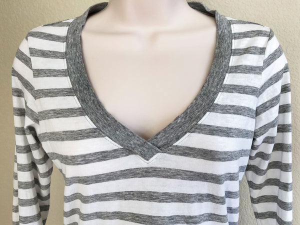 VINCE SMALL White and Gray Striped Top - CLEARANCE
