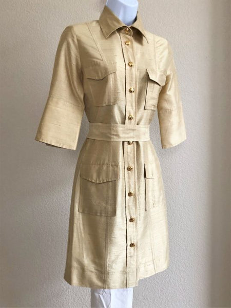 Pink Tartan Size 0 Gold Silk Snap Dress