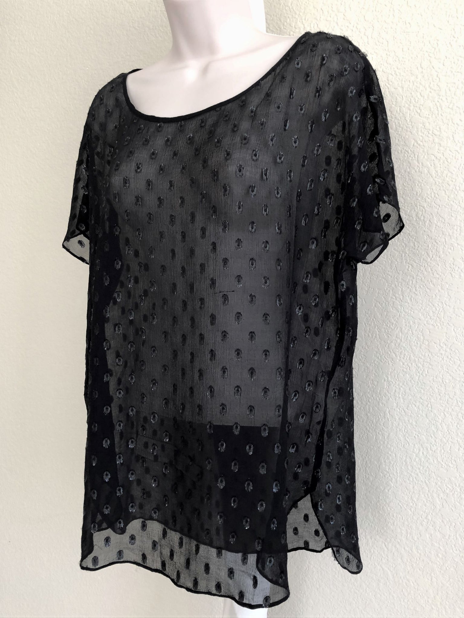 Ella Moss Anthropologie MEDIUM Black Silk Dots Top