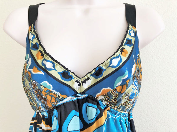 Hale Bob MEDIUM Blue Floral Silk Tank