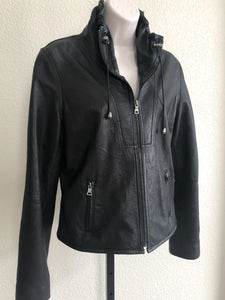 Black Leather Jacket Size Medium Ruched Collar